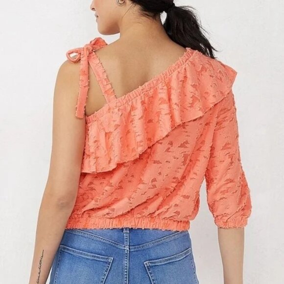 XXL top LC Lauren Conrad top asymmetrical ruffle one shoulder 3/4 sleeve - Picture 5 of 6